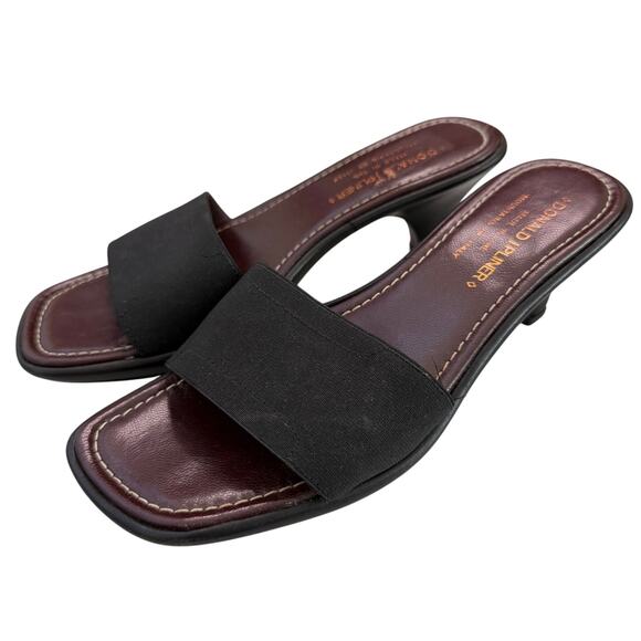 Vintage Donald J Pliner 90s Black Slip-On Mules Kitten Heel Sandal Slide - SZ: 6 - Picture 1 of 5
